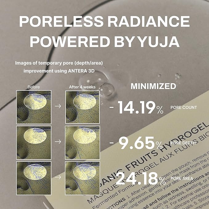 Whamisa Organic Fruits Hydrogel Facial Sheet Mask – Yuja, Hydration, Deep Moisture, Skin Care, Skin Elasticity, Blemish-Prone Skin Care, Pore Care, Fermentation, Korean Skin Care (5 PCS/Pack)