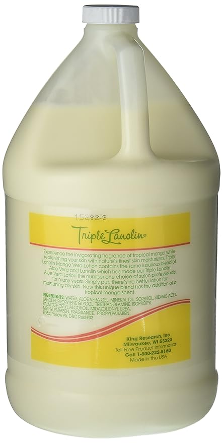 Triple Lanolin Mango Vera Soothing Lotion (1 Gallon) – Tropical Mango Scented Aloe & Lanolin Moisturizer for All Skin Types – Deeply Hydrating Hand and Body Lotion – Non-Greasy & Fast-Absorbing