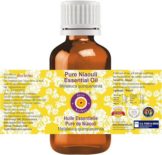 Deve Herbes Pure Niaouli Essential Oil (Melaleuca quinquenervia) Steam Distilled 100ml (3.38 oz)