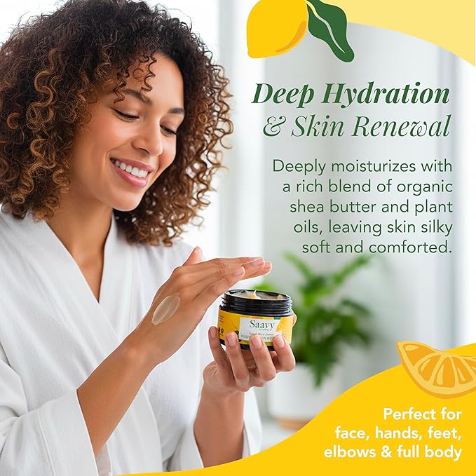 Saavy Naturals Whipped Body Butter - Made with Organic Shea Butter, Essential Body Care & Dry Skin Moisturizer for Women, Velvety Rich Cream Texture, Naturally Scented - Yuzu & Meyer Lemon, 4 oz