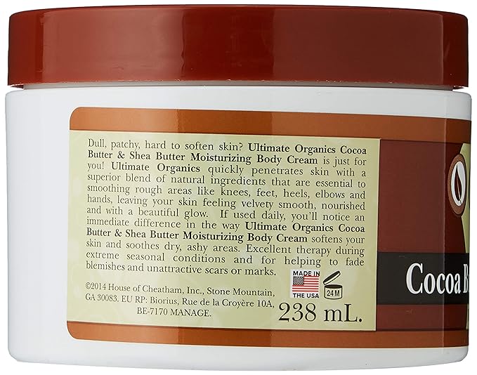 Originals by Africa's Best Cocoa Butter & Shea Butter Moisturizing Body Cream, Superior Blend of Natural Ingredients for Velvety Smooth, Nourished Skin, 8oz Jar