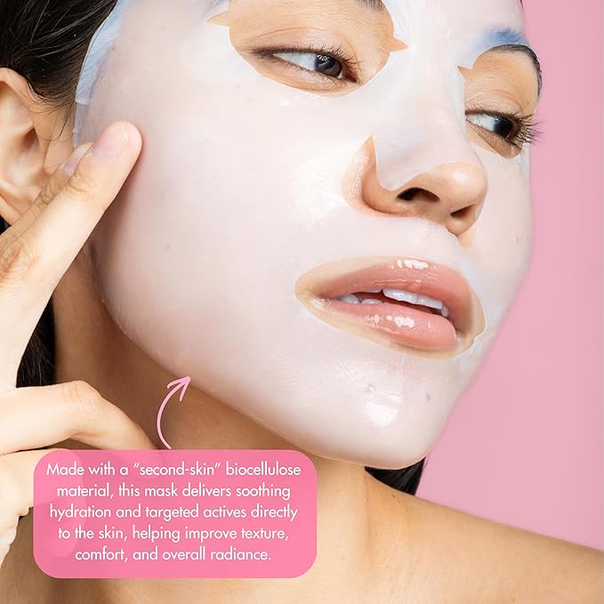ESW Beauty Mocktail Face Mask Set - 3-Pack Vegan Face Masks for Hydrating, Revitalizing & Calming Skin - Includes Coco Lime Mojito, Strawberry Coco Rosé & Piña Colada Biocellulose Masks