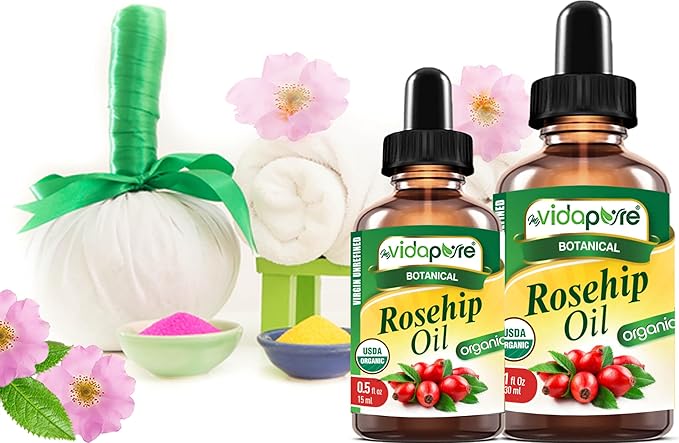 MYVIDAPURE Organic ROSEHIP OIL Certified Organic WILD GROWTH RAW Pure VIRGIN UNREFINED for Face, Body, Hair and Lip Care (1 Fl Oz)