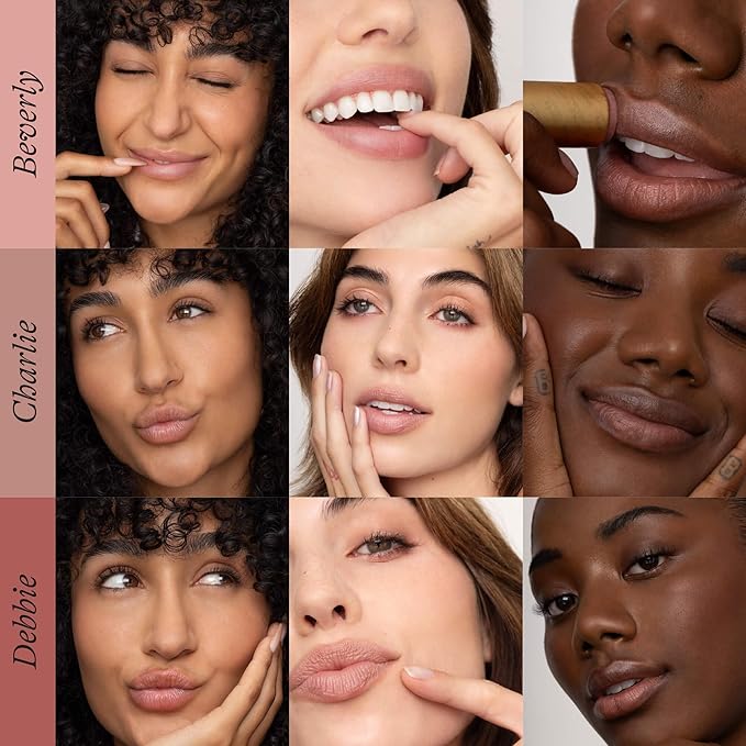 Poppy & Pout All Natural Lip Tints, Sustainable Cardboard Tubes, Hand-filled, Beeswax, Vitamin E, Coconut Oil, Cruelty Free (Bare & Beautiful Trio)