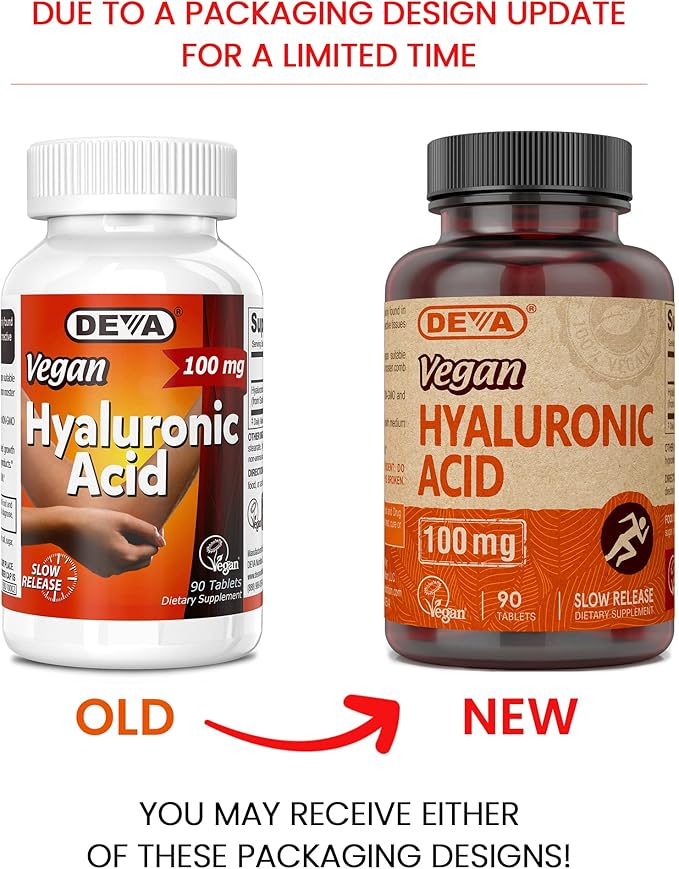 DEVA Nutrition Vegan Hyaluronic Acid 100 MG - Non-GMO and Hemolytic-Free - 90 Tablets, 1-Pack