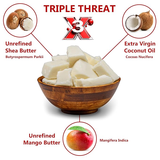 Plant Guru Triple Threat Body Butter 5 lbs. Bulk - Blend of Shea, Mango & Coconut Oil - 100% Pure Natural Raw Unrefined Moisturizer For Dry Skin, Face And Hair. Great For Lip Balm and Soap Making