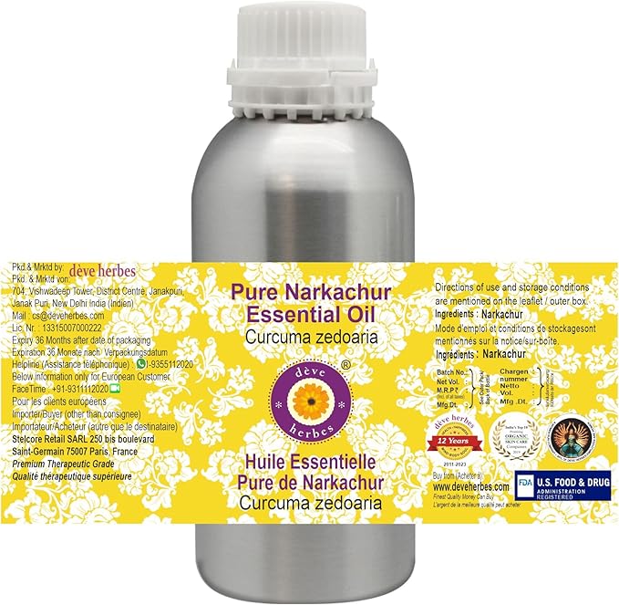 Deve Herbes Pure NAR Kachur Essential Oil (Curcuma zedoaria) Steam Distilled 300ml (10 oz)