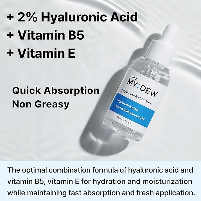 DearMYDEW 2% Hyaluronic Acid Serum with Vitamin B5, Hyalu B5 Intense Hydrating Serum for Face, Moisturizing, Anti-Aging for Fine Lines, Visibly Plumps Skin, Fast Absorbing, Korean Skincare, 1Fl Oz