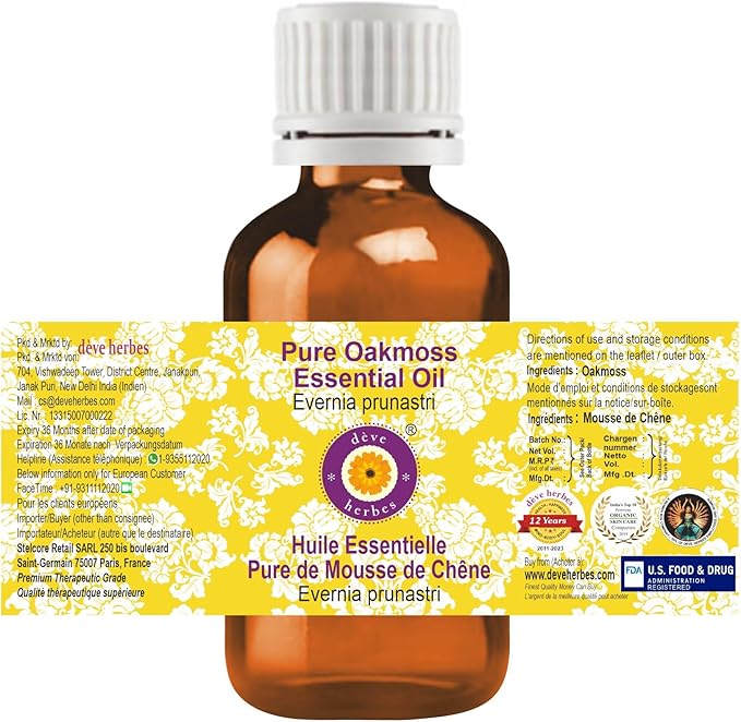Deve Herbes Pure Oakmoss Essential Oil (Evernia prunastri) Steam Distilled 50ml (1.69 oz)
