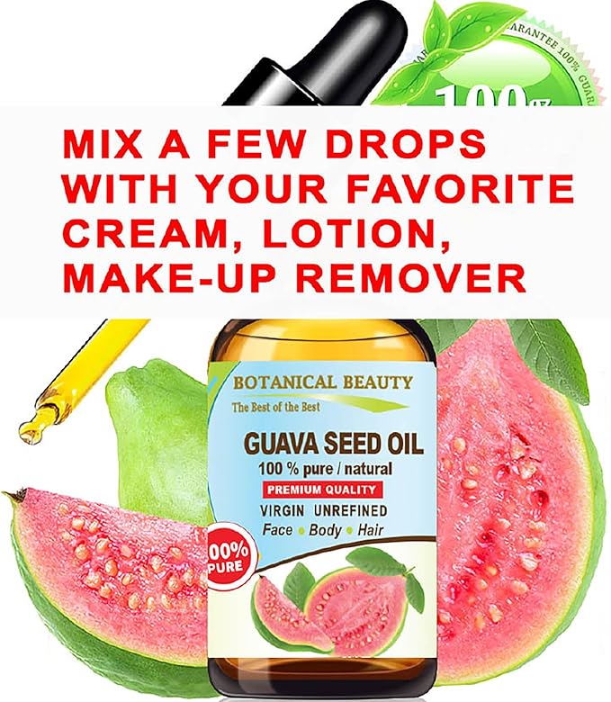 Botanical Beauty GUAVA SEED OIL 100% Pure Natural Virgin Unrefined Cold Pressed for FACE, SKIN, BODY, HAIR, NAILS Anti-Aging Vitamin C (0.5 Fl Oz 15 ml)