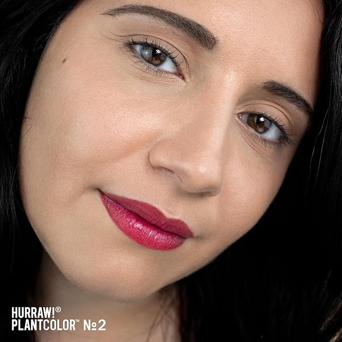 Hurraw! Plantcolor Lip Color No. 2: Red/Purple shade. Highly pigmented tinted balm and lipstick alternative. Vegan and all-natural. Easy application. Buildable. First of its kind. Made in USA