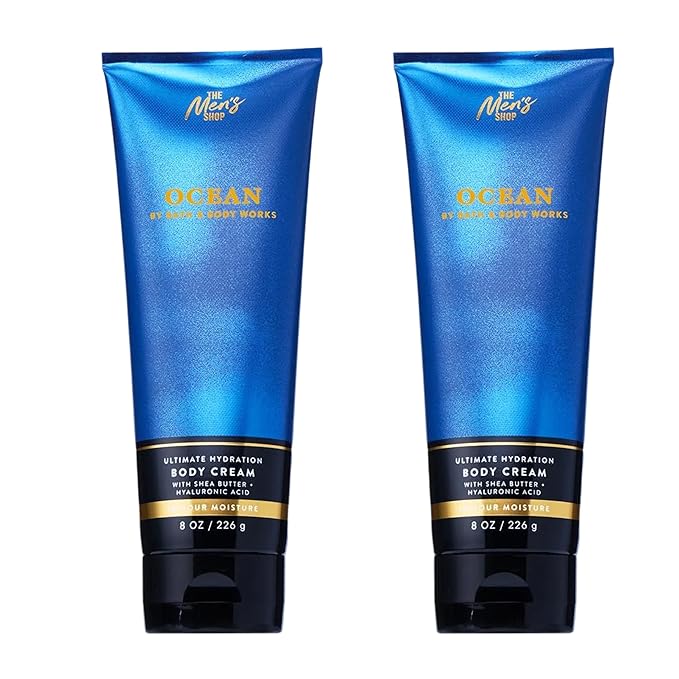 Bath & Body Works Men’s Body Cream, Ocean Scent, Ultimate Hydration Moisturizer with Shea Butter & Hyaluronic Acid for Dry Skin, Coastal Air & Cypress Scent, 8 oz - 2 Pack