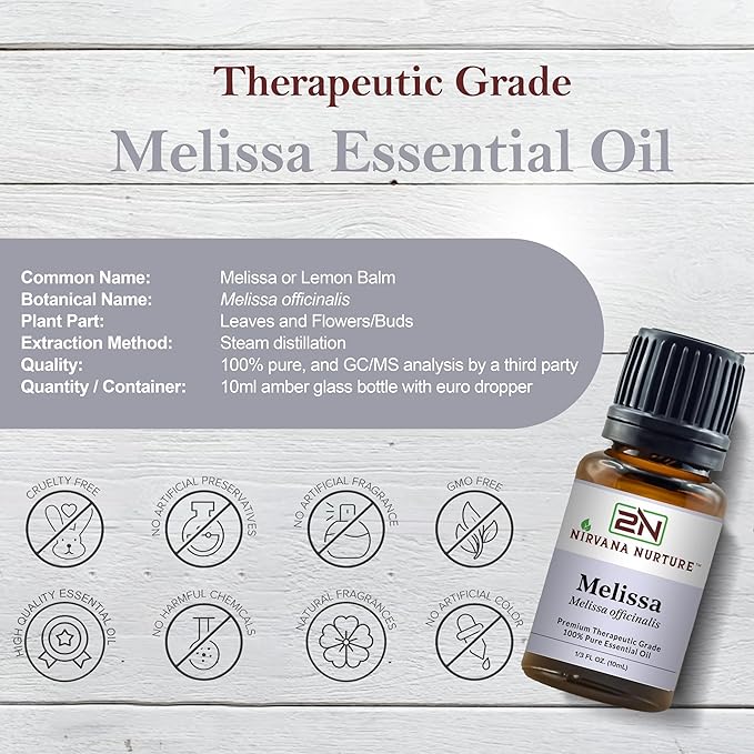 Melissa Essential Oil, 100% Pure Undiluted, Aromatherapy Oil for Diffuser, Hair & Skin Care