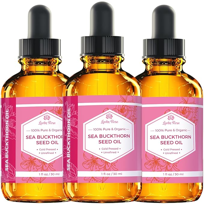 Leven Rose Sea Buckthorn Seed Oil, 100% Pure Unrefined Cold Pressed Anti Aging Acne Treatment for Hair Skin and Nails (1 oz)