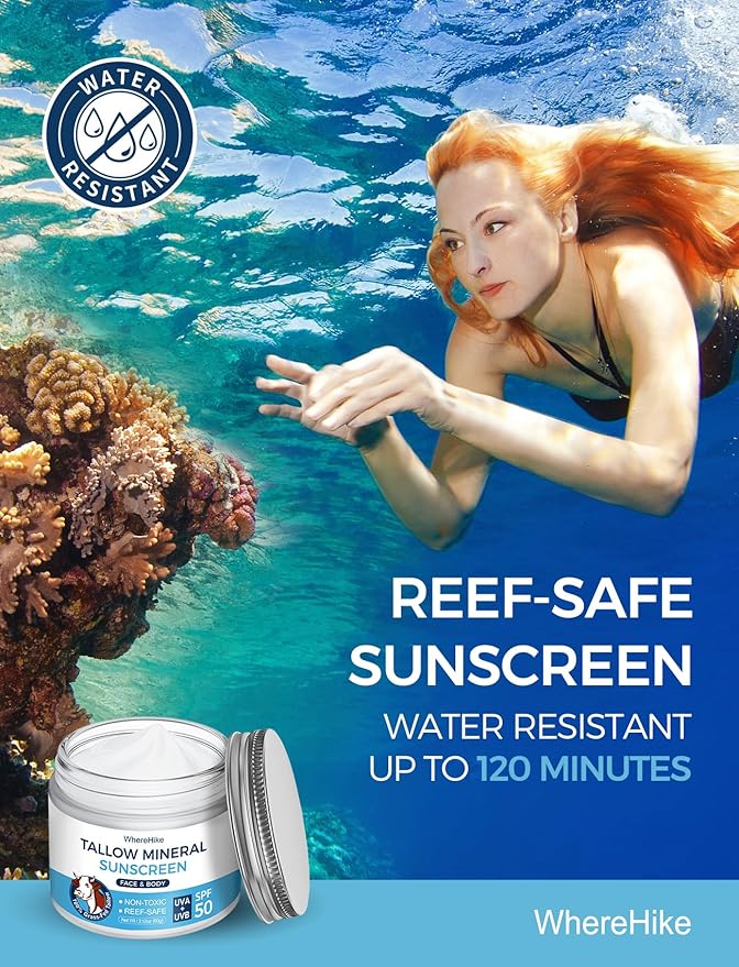 Stilip Organic Beef Tallow Sunscreen-SPF 50 with Zinc Oxide,Non-Toxic 2-in-1 Moisturizer & Mineral Sunblock | Reef Safe, Chemical-Free,Lightweight, Clean Formula for Sensitive Skin Natural Sunscreen.