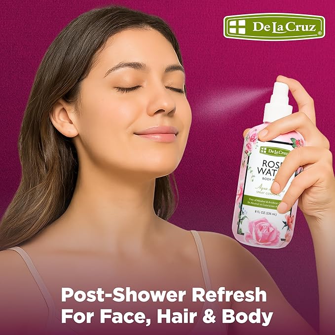 De La Cruz Rose Water Spray, No Parabens or Artificial Colors, Vegan, Made in USA 8 FL. OZ. (6 Bottles)
