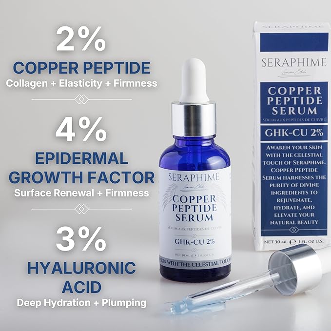 Copper Peptides Serum for Face, 2% Copper Peptide with 4% Epidermal Growth Factor (EGF Serum), Niacinamide, Ceramides, Squalane & Hyaluronic Acid, Multi Peptide, Collagen Peptide Complex, 1 fl oz