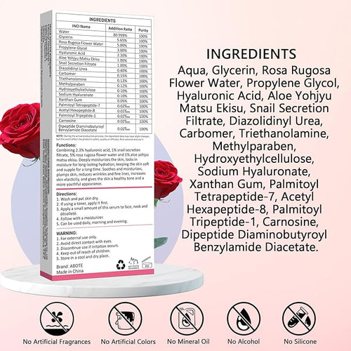 2.3% Hyaluronic Acid Serum for Face with 5% Rosa Flower Water Deep Moisturizing Anti-Wrinkle(3Pack-Each 15g)