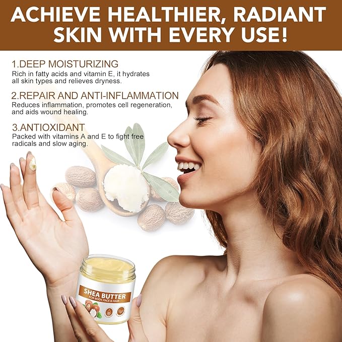 African Raw Shea Butter, Pure Unrefined Shea Butter Cream for Skin & Hair, Deep Moisturizer & Helps Protect Dry Skin(1 Pack)
