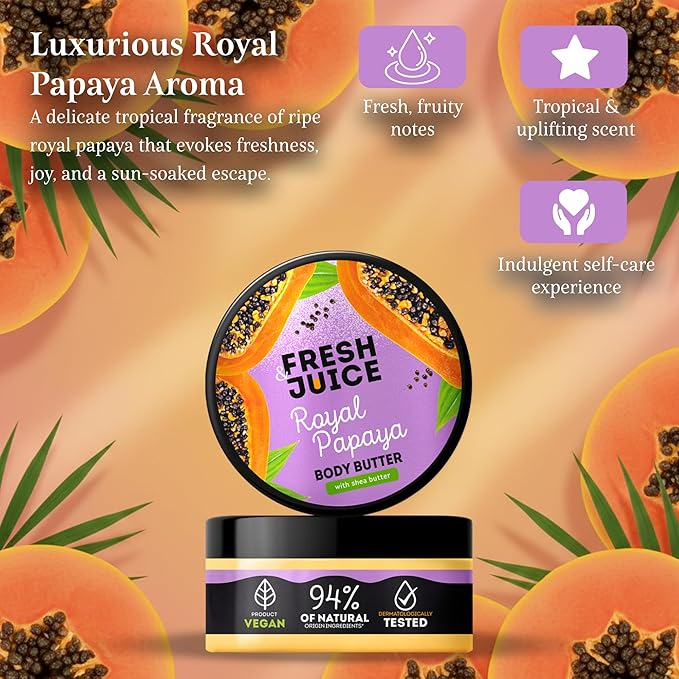 Fresh Juice Royal Papaya Body Butter with Shea Butter – Deeply Nourishing Moisturizer with Argan Oil – 94% Natural Ingredients, Vegan – Softens, Hydrates & Refreshes Skin – 6.76 fl oz