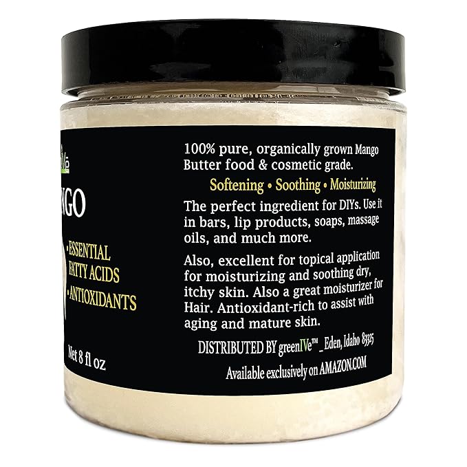 GreenIVe Deodorized Mango Butter Chuncks 100% Pure Raw Unrefined Natural Creamy Skin Hair Moisturizer Hydrating Body Butter Lotion Lip Balm Soap Making DIY Cosmetics Whipped Creams Food Grade 8oz