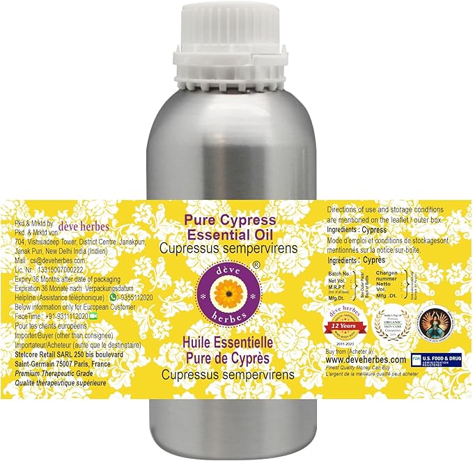 dève herbes Pure Cypress Essential Oil (Cupressus sempervirens) Steam Distilled 1250ml (42 oz)