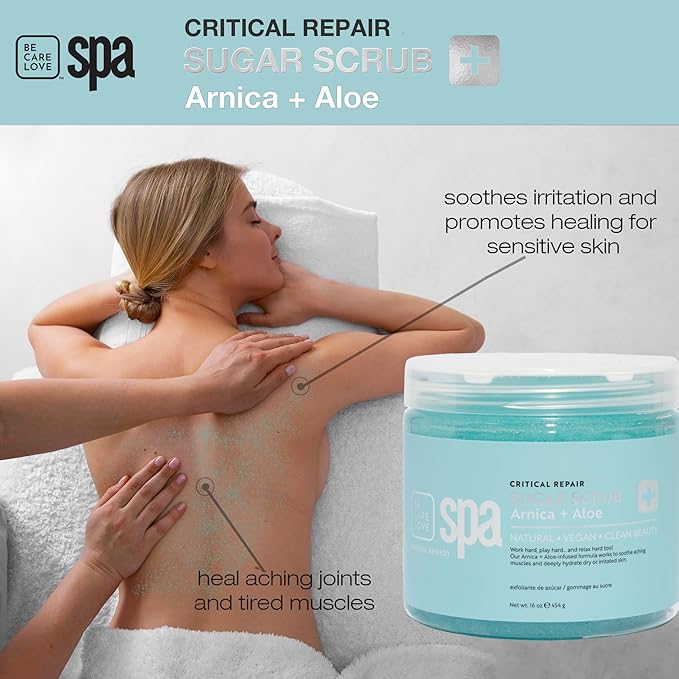 BCL Spa Critical Repair Sugar Scrub - Professional Exfoliating Body Scrub for Dry Rough Skin & Calluses with Arnica & Aloe- Self Care for Women and Men, Made in USA, 16 oz