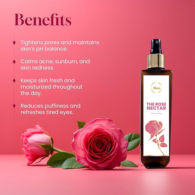 My Ace Rose Nectar Face Mist – Hydrating Toner & Rose Water Spray with Niacinamide & Licorice | Alcohol-Free Natural Face Mist for Soothing, Refreshing & Brightening Skin – 3.38 fl oz