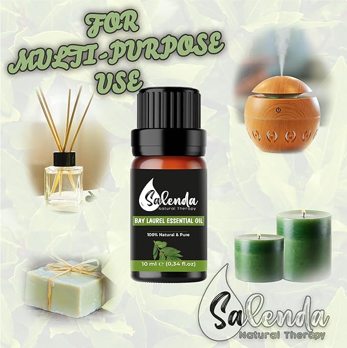 Bay Leaf Essential Oil by Salenda -100% Pure Bay Laurel, for Diffuser & Humidifier, Massage, Skin & Hair Care -0.34 Fl Oz (10 ml)