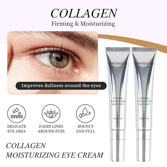 Vegan Collagen Eye Cream with Cooling Roller - Peptide & Triple Hyaluronic Acid Gel Serum to Reduce Dark Circles, Fine Lines & Puffiness, Improve Elasticity, Nourish Under Eye Area