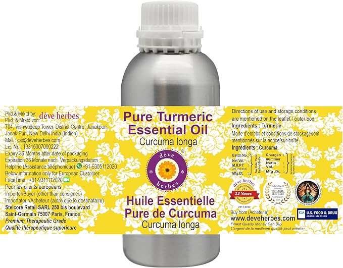 Deve Herbes Pure Turmeric Essential Oil (Curcuma Longa) Steam Distilled 300ml (10 oz)