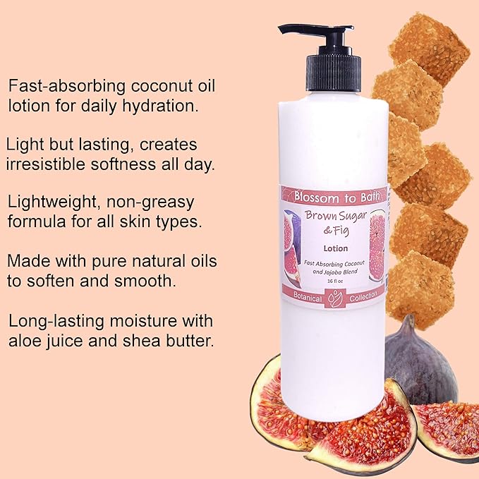 Blossom to Bath Brown Sugar & Fig Lotion (16 ounce) - Natural Fragrance - Absorbs Quickly with a Rich Fruity Scent