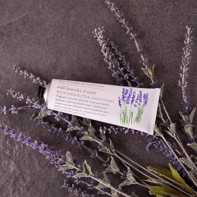 The Cottage Greenhouse Wild Lavender & Violet Handcreme, 4 oz., Hand Lotion for Women, Hand Cream for Dry Cracked Hands, Moisturizing Hand Cream, Shea Butter Lotion, Paraben Free and Vegan