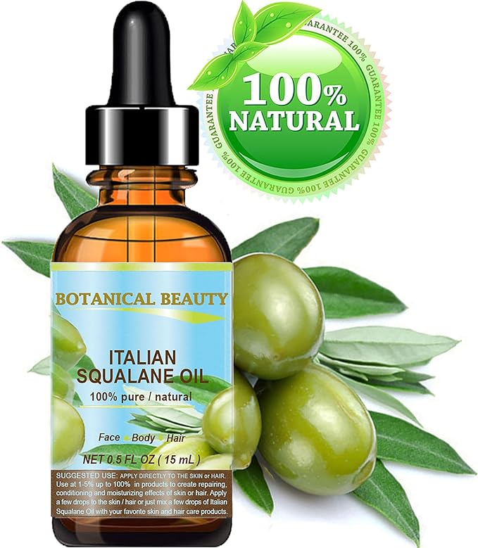 Botanical Beauty SQUALANE Italian Olive 100% Pure Natural Undiluted Oil 100% Ultra-Pure Moisturizer for Face, Skin, Body, Hair. Reliable 24/7 Skincare Protection (0.5 Fl Oz 15 ml)