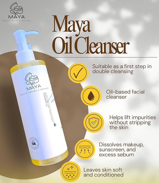 MAYA Olive Plant Essence Cleansing Oil – Makeup Removing Facial Cleanser for All Skin Types, Nourishing Plant Oils, Deep Pore Cleansing, Hydrating & Non-Greasy – 250 ml