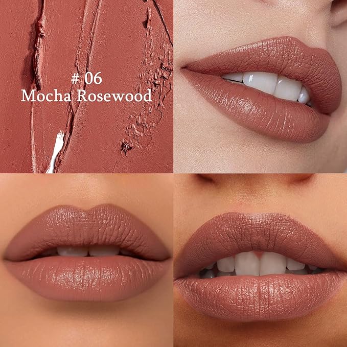 Mocha Rosewood Cream Lipstick Lip Crayon, Hydrating Lipstick for Women, Smooth Natural Color Tinted Lip Balm & Lip Crayon Liner in One, Buildable Color with Soft Finish, 06