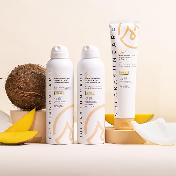 Solara Suncare - Go! Mineral Defense SPORT Superfruit Body Sunscreen, SPF 50 | EWG Verified, Vegan, Cruelty-Free, Reef-Friendly | Unscented, Sensitive Skin Safe, Water-Resistant (5 fl oz | 147 ml)