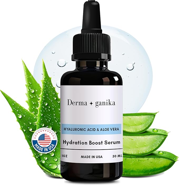 Derma ganika Hyaluronic Acid Serum for Face & Neck - Made in USA Ultra-Hydrating Anti-Aging Serum with Aloe Vera | Softens, Smooths, and Brightens Dry & Sensitive Skin