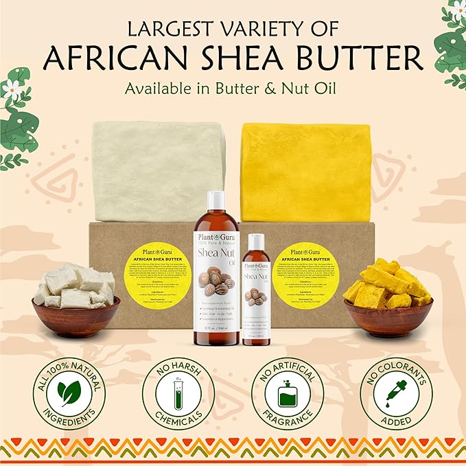 Plant Guru Raw African Shea Butter 32 oz. / 2 lbs. Jar Bulk 100% Pure Natural Unrefined YELLOW - Ideal Moisturizer For Dry Skin, Body, Face And Hair Growth. Great For DIY Soap and Lip balm Making.