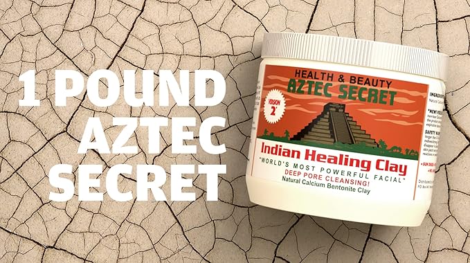 Aztec Secret Clay Premium Mask Set by Etana Beauty – All-In-One Kit Includes 16 oz Indian Healing Clay, 16oz Bragg's Apple Cider Vinegar, Natural Bamboo Bowl, Stir, Scoop, Brush & Tote