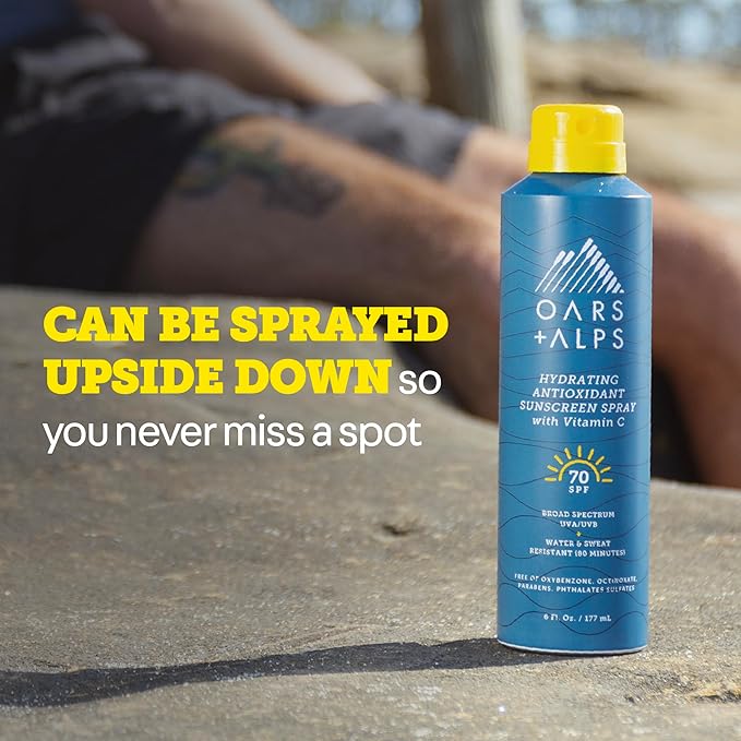 Oars + Alps SPF 70 Face & Body Broad Spectrum Sunscreen Spray | Fast-Absorbing, Lightweight, Non-Greasy, Hawaii Reef Act 104 Compliant, Water-Resistant, Octinoxate + Oxybenzone Free, 6 Oz, 1 Pack