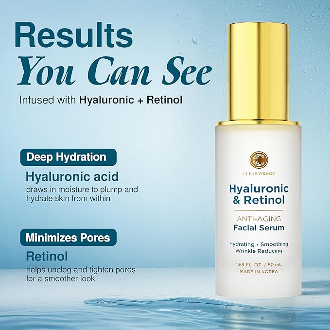 Hyaluronic Acid Serum For Face with Retinol - Dermatologist Tested, Anti Aging Korean Skin Care - Deep Hydration, Skin Firming, Wrinkle Support - Vegan, Clean Beauty - 1.69 Fl Oz