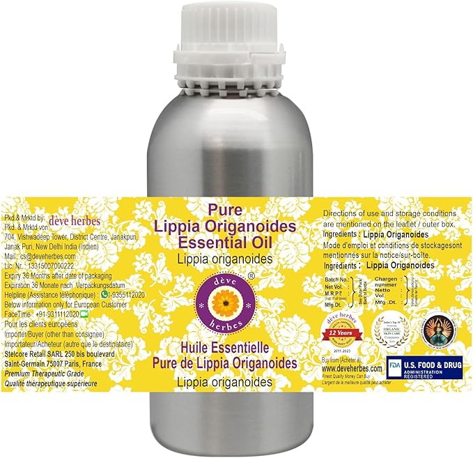 Deve Herbes Pure Lippia Origanoides Essential Oil (Lippia origanoides) Steam Distilled 1250ml (42 oz)
