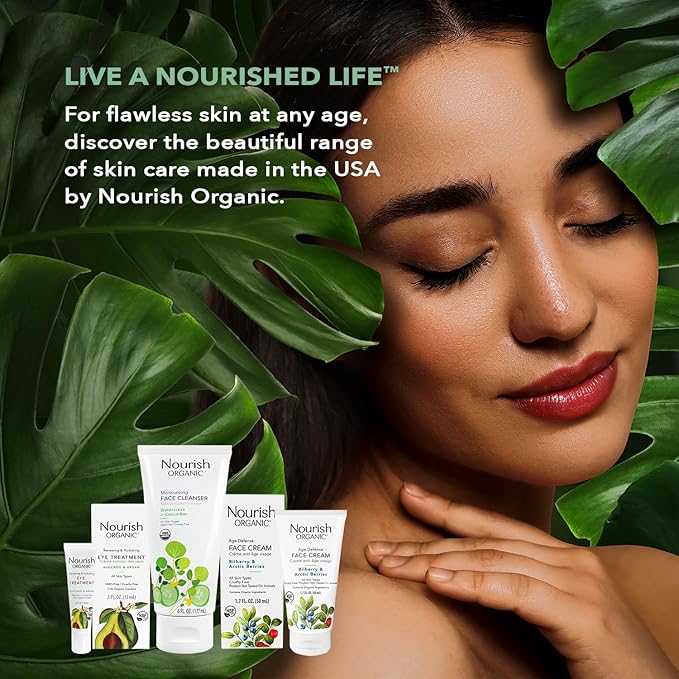 Nourish Organic Eye Treatment, Bilberry & Arctic Berries – Age Defense Under Eye Cream with Vitamin C + Washable Cotton Round