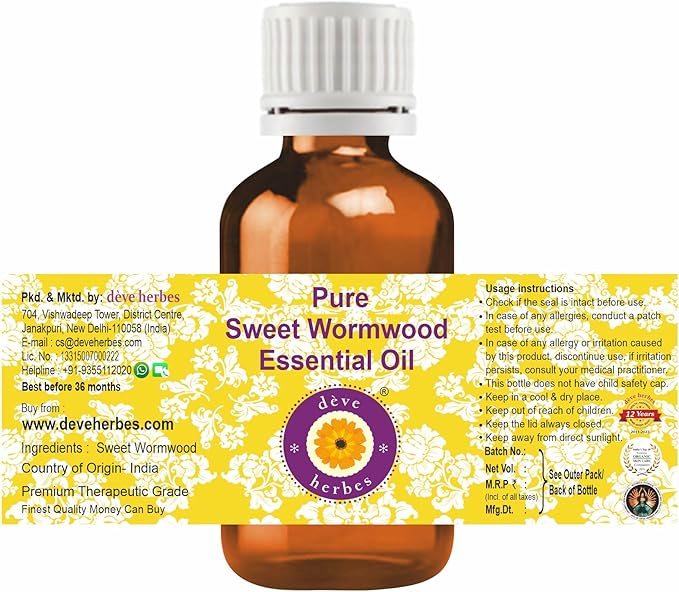dève herbes Sweet Wormwood Essential Oil (Artemisia annua) Pure | Non-Sticky | Non-Greasy | Lightweight | Men & Women | All Skin Types | Steam Distilled 10ml (0.33 oz)
