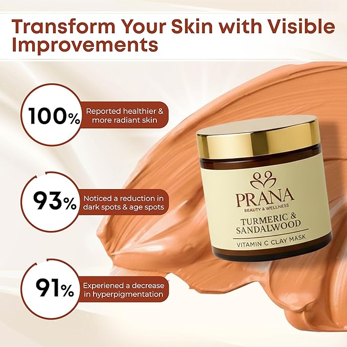 PRANA Sandalwood & Turmeric Face Mask - Natural Cleansing Facial Mask with Ayurvedic Ingredients - Bentonite & Kaolin Clay Mask - Brightening, Hydrating (3.71 Fl Oz (Pack of 2))