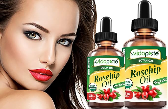 MYVIDAPURE Organic ROSEHIP OIL Certified Organic WILD GROWTH RAW Pure VIRGIN UNREFINED for Face, Body, Hair and Lip Care (1 Fl Oz)