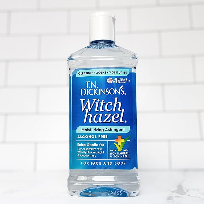 T.N. Dickinson's 16 oz 100% Natural Witch Hazel Moisturizing Astringent & vH Essentials 6 Fl Oz Tea Tree Oil & Prebiotic Feminine Wash
