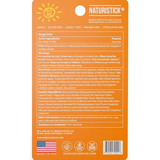 Naturistick UV Pro® Mineral SPF 30 Lip Balm – Citrus (5-Pack), Broad Spectrum Sun Protection