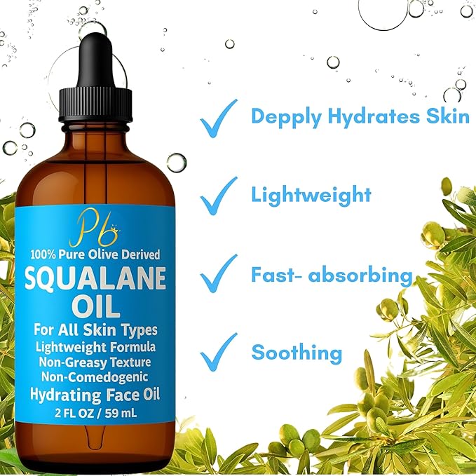 Pomberries Squalane Oil – 100% Plant-Derived, Lightweight & Fast-Absorbing, Squalane Oil for Face, Anti-Aging, Dry Skin, Hair & Body | Non-Greasy, Non-Comedogenic Moisturizer | 2 fl oz